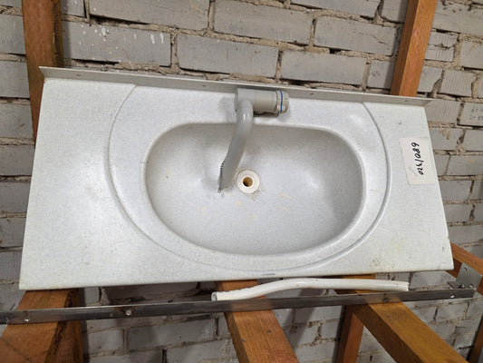 Waschbecken Kunststoff Weiß mit Amatur 68cm x 32cm Wohnwagen